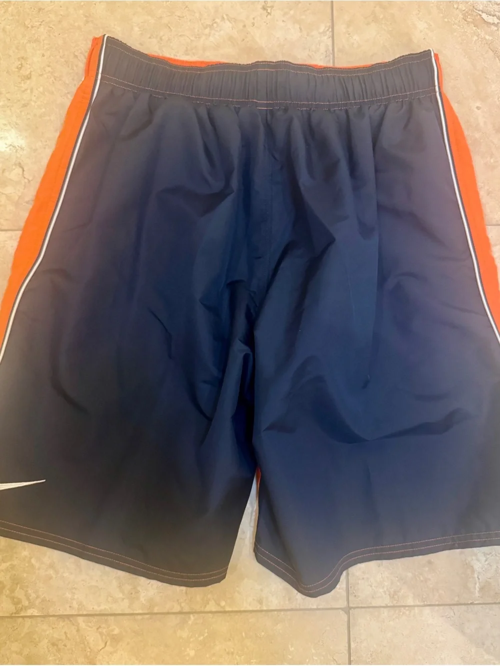 Nike Navy and Orange Mesh-Lined Athletic Shorts